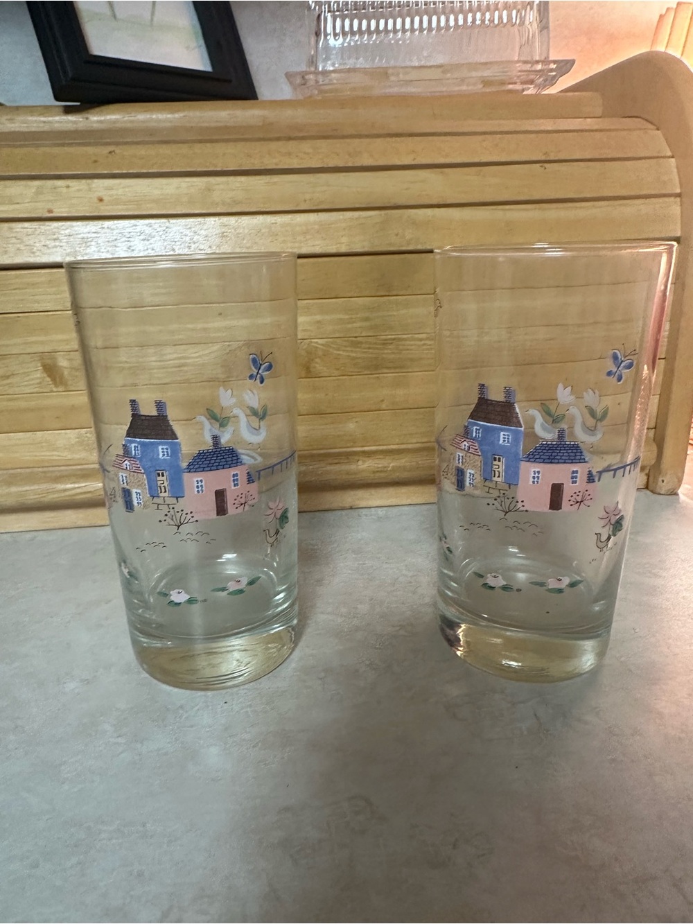 Hand-Painted Cottage Glass Tumbler Pair in Pink & Blue - Heartland